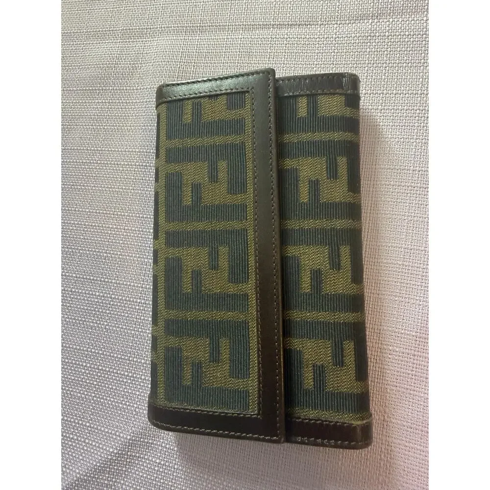 Canvas and leather bifold wallet, Fendi Zucca monogram